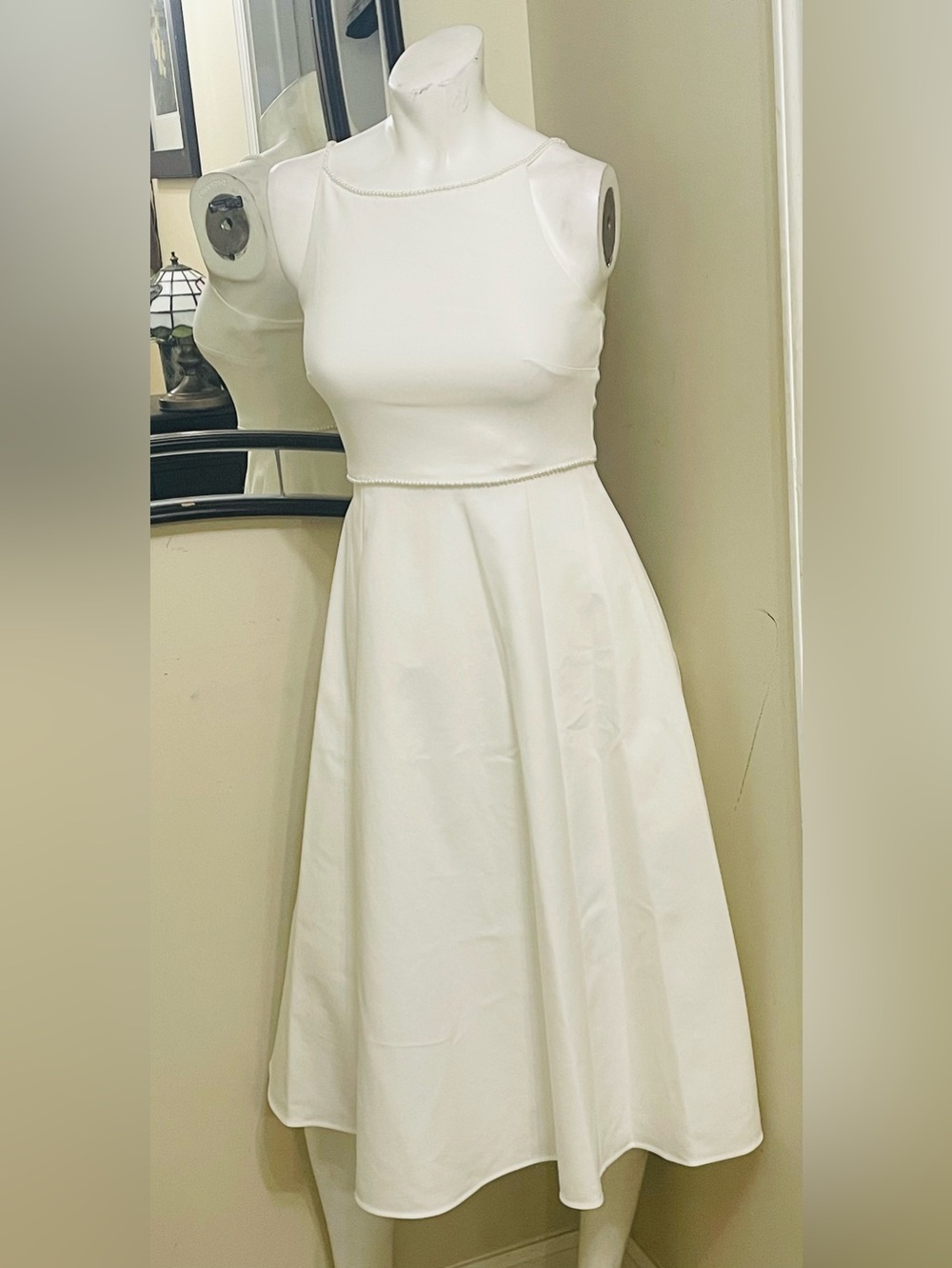 kate spade White Sleeveless Midi Fit-and-Flare Dress